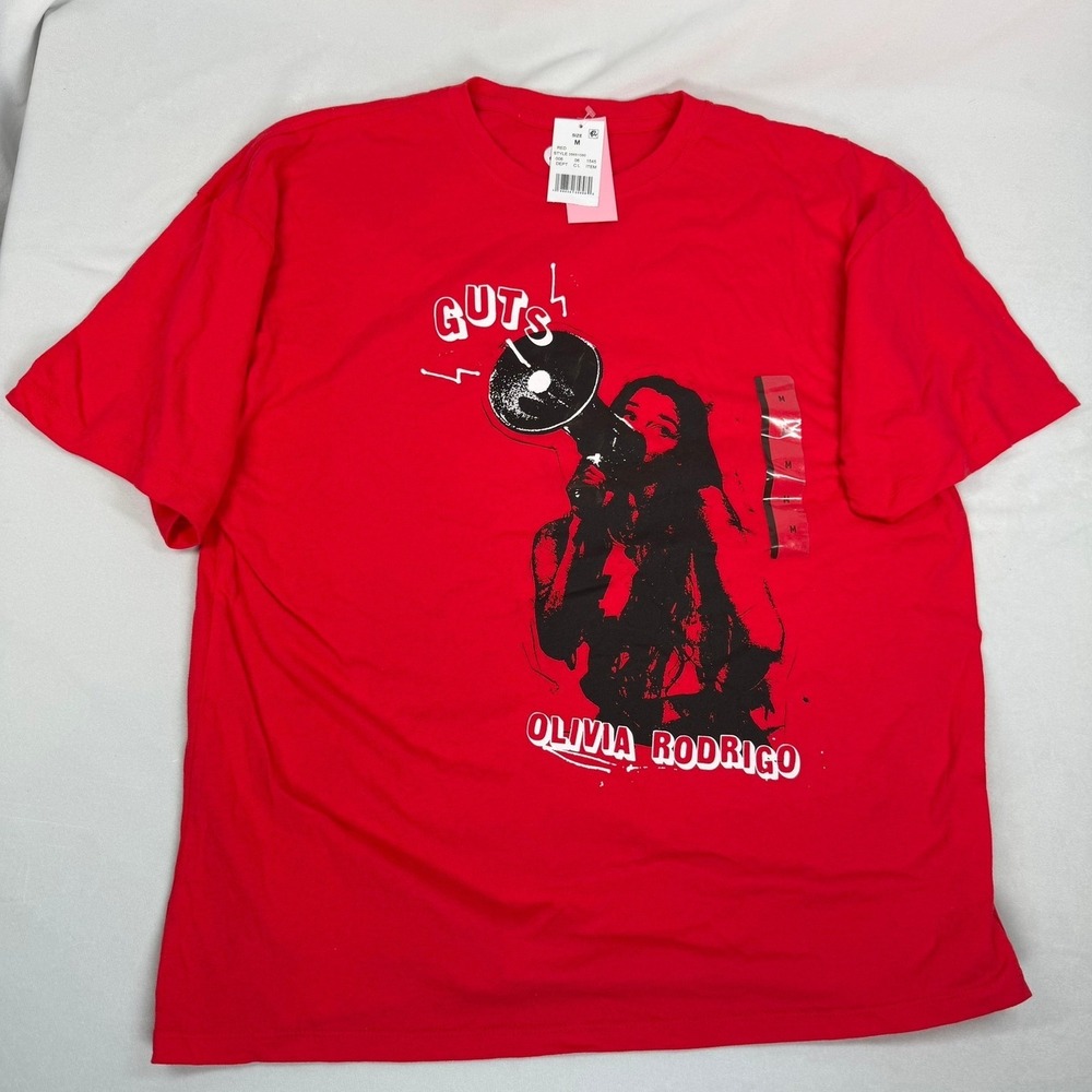 Olivia Rodrigo Women's T-Shirt Short Sleeve GUTS Tour Red Medium Graphic Top